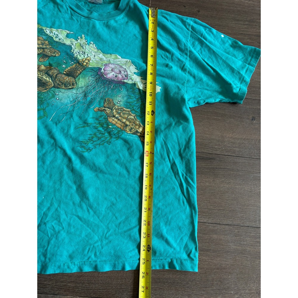 Vintage 1993 Nature Graphics Sea Turtle T-Shirt Teal Hanes Beefy-T XL Harlequin - Picture 6 of 7